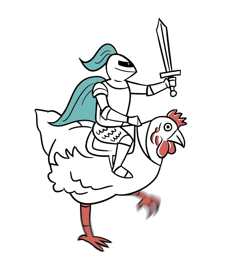 Knight rides Chicken into battle, weilding his sword