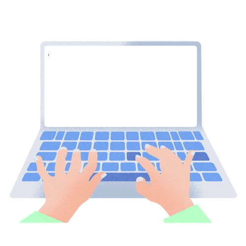 A GIF of two hands typing on a laptop computer; the text being typed reads, "coffee...cofeee...coffee..."