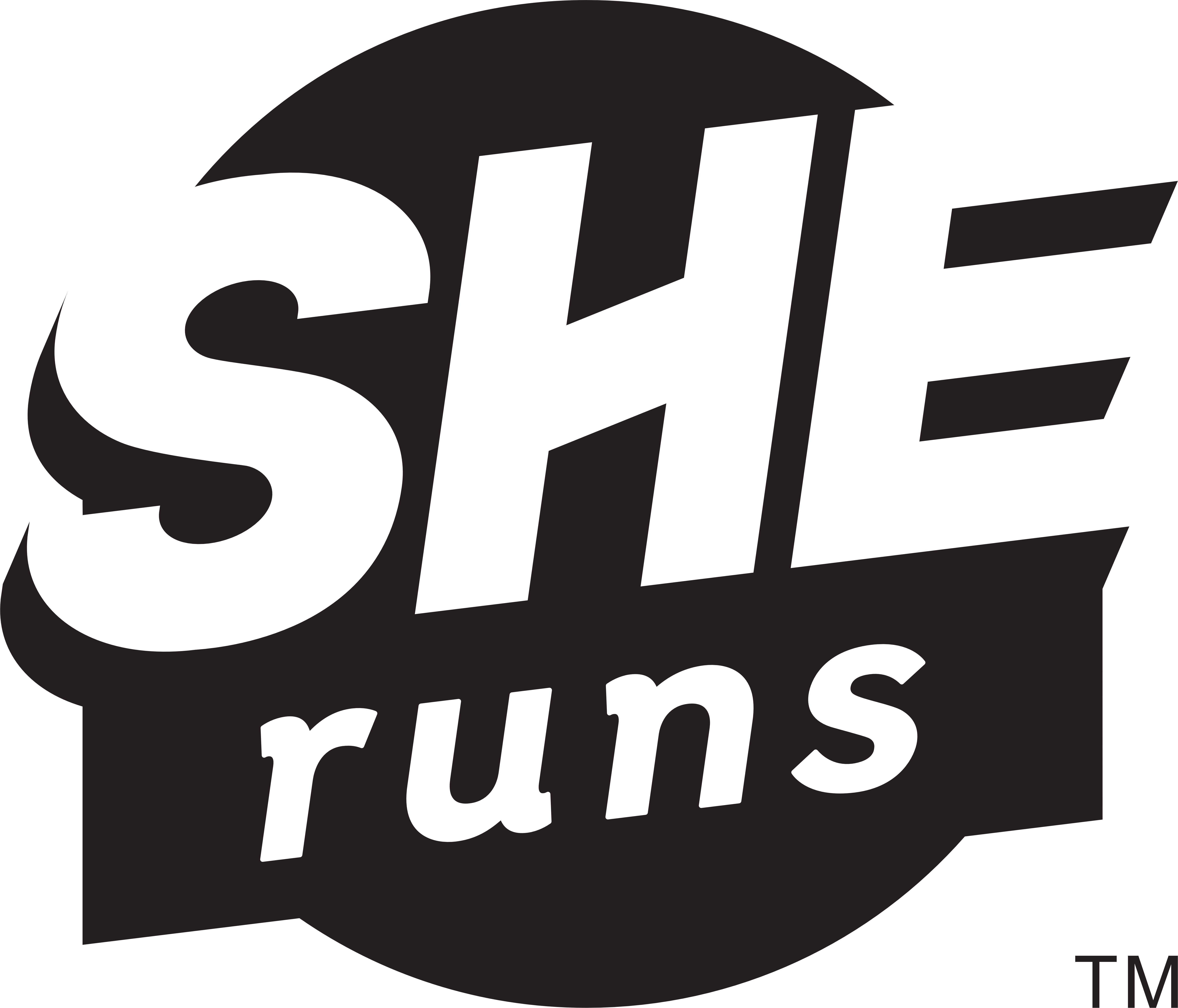 SHERunsTM logo; Sheruns in a black circle