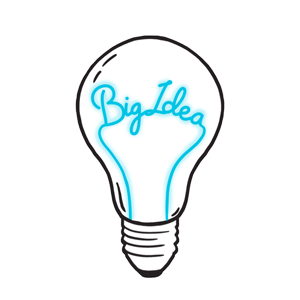 an illustration of a lightbulb with the words "big idea" on the inside
