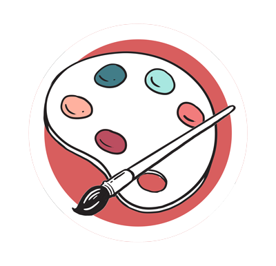 Paint pallete icon representing custom illustration and animation for training by Next Day Animations
