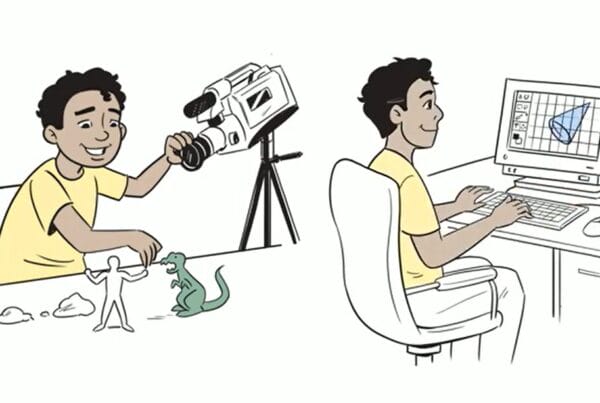 A still from Covenant House's Whiteboard Animated Explainer Video; a smiling young man enjoys hobbies