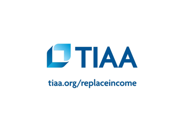 A screenshot from the 2D Animation created by Next Day Animations for the TIAA. TIAA logo and a call to action URL on a blank white screen.