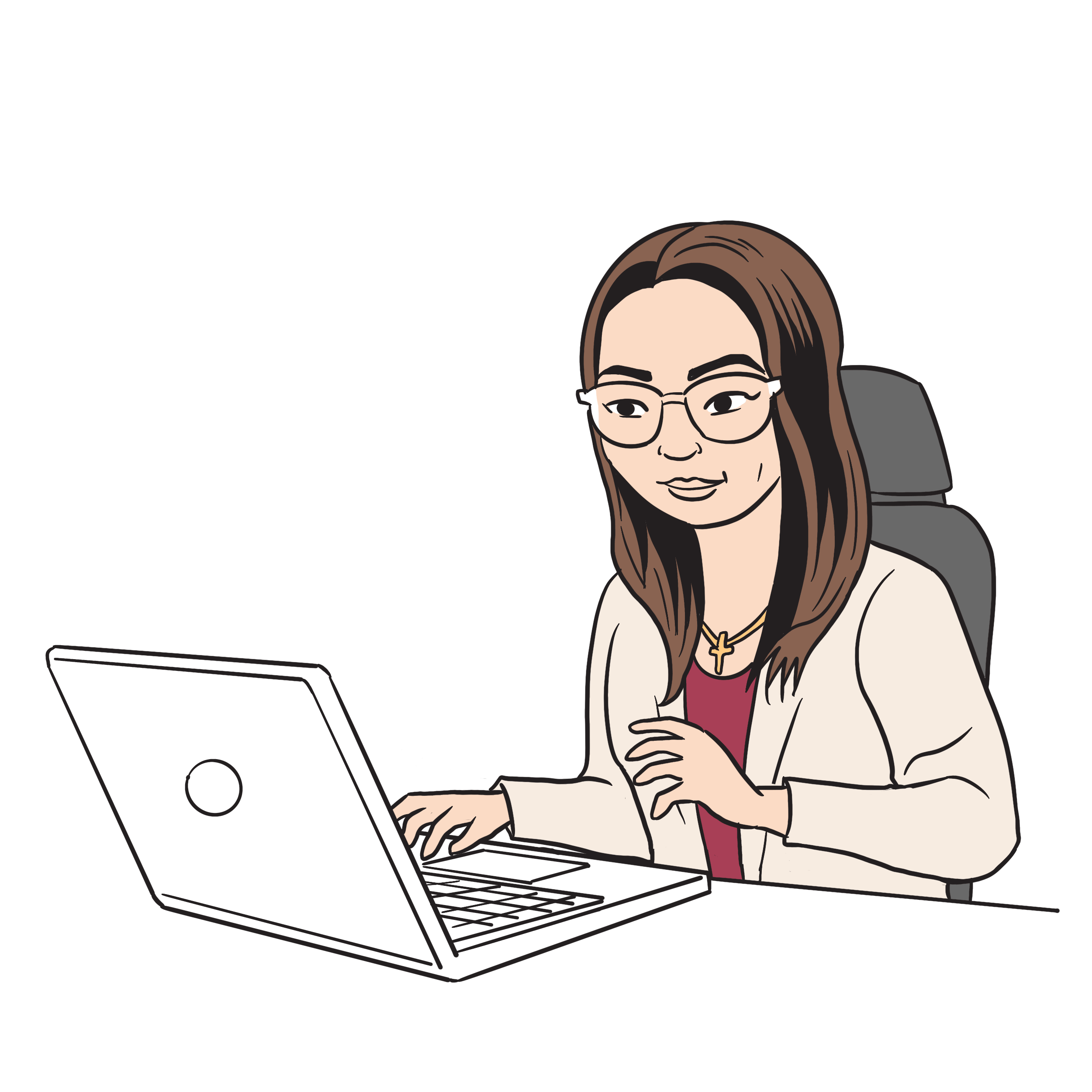 An animated GIF of Next Day Animations employee Eva typing on a computer.
