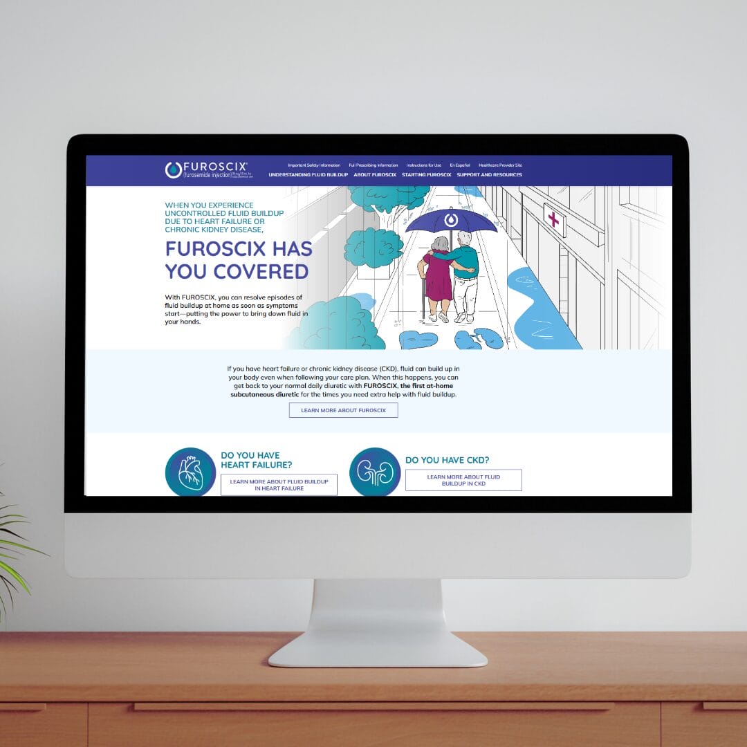 A basic desktop computer mockup featuring a homepage of the furoscix.com website; the website features a graphic designed by Next Day Animations as the header image.